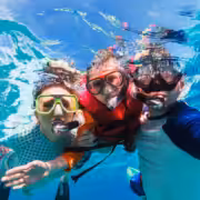 Family snorkeling in La Jolla Cove