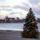 A Christmas tree on the beach in celebration of the holidays in San Diego