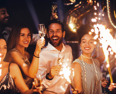 Friends celebrating New Years Eve in San Diego