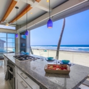 The view of the beach from the kitchen of a house rental in San Diego