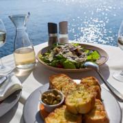 Dinner at a waterfront restaurant in San Diego