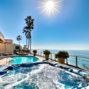 Ocean view from a San Diego vacation rental with private pool and hot tub on a sunny day