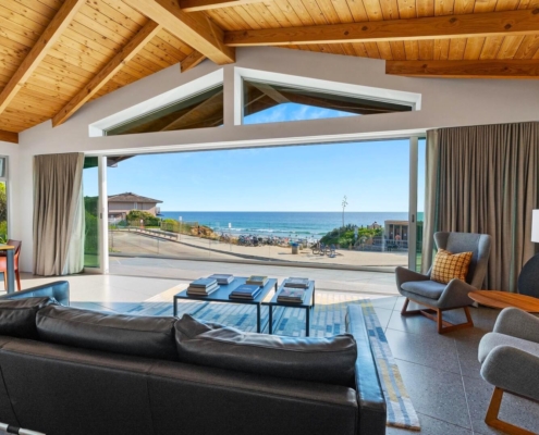 The living room with an ocean view at a luxury vacation rental in San Diego